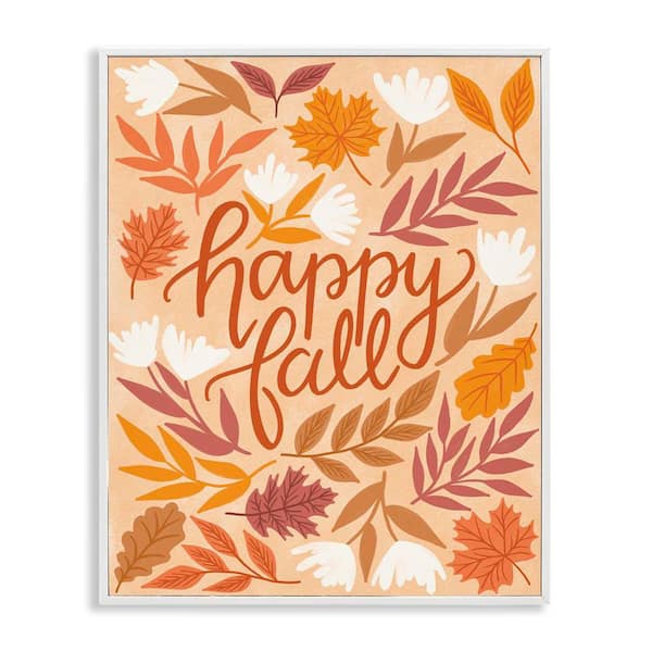 Stupell Industries Happy Fall on Leaves by Taylor Shannon Designs White Framed Nature Giclee Art Print 14 in. x 11 in.