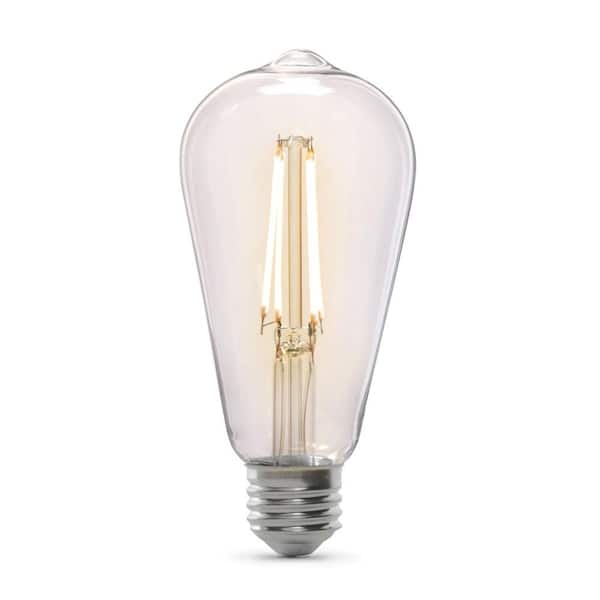 Feit Electric 60-Watt Equivalent ST19 Straight Filament Dusk to Dawn Clear Glass E26 Vintage Edison LED Light Bulb, Soft White