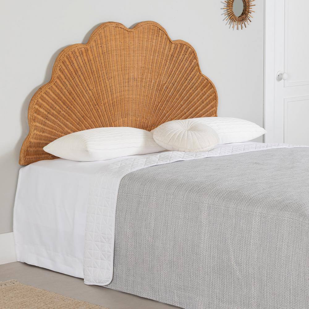Natural Wicker Queen Wall-Mounted Seashell Headboard