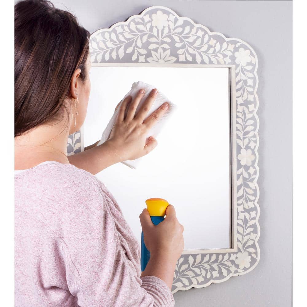 Artisan Crafted Gray and White Bone Inlay 95" Bathroom Vanity Mirror