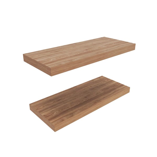 Unbranded 31.5 in. W x 10 in. D Light Brown Wall Mounted Storage Shelves Decorative Wall Shelf (2-Pack)