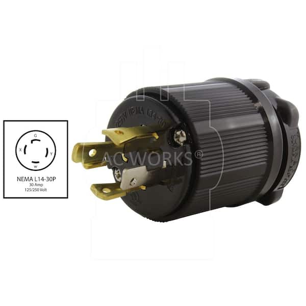 AC WORKS NEMA L14-30P 30A 125/250V 4-Prong Locking Male Plug in