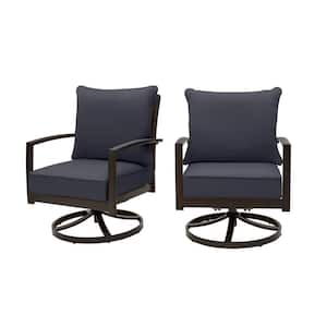 Whitfield Dark Brown Wicker Outdoor Patio Motion Conversation Chair with CushionGuard Midnight Navy Cushions (2-Pack)