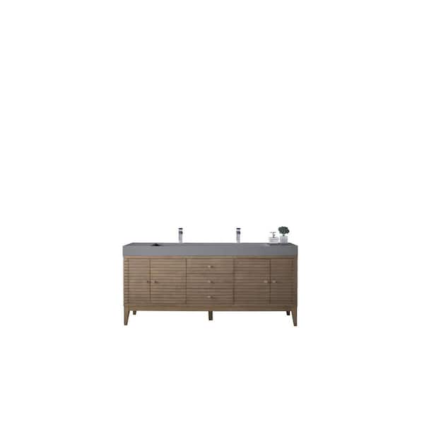 James Martin Vanities Linear 72.5 in. W x 19 in. D x 34.3 in. H Bathroom Vanity in Whitewashed Walnut with Dusk Grey Glossy Composite Top