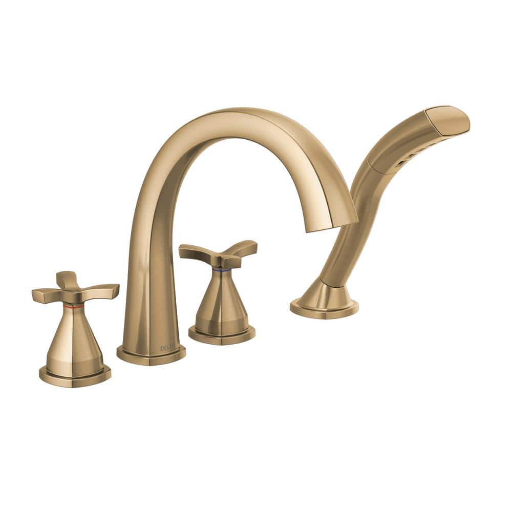 Delta Stryke 2-Handle Deck Mount Roman Tub Faucet Trim Kit in Champagne Bronze with Hand Shower (Valve Not Included) -  T47776-CZ