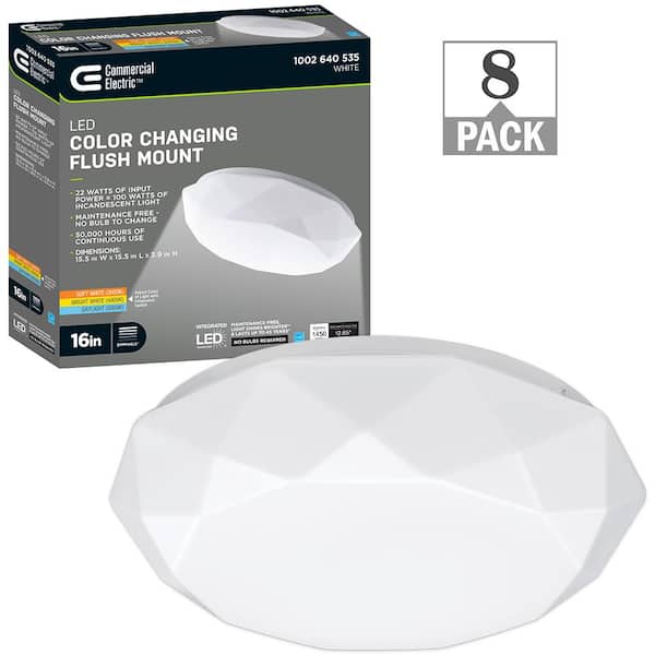 16 in. Diamond Adjustable CCT LED Flush Mount Ceiling Light 1450 Lumens 22W 120V Dimmable (8-Pack)