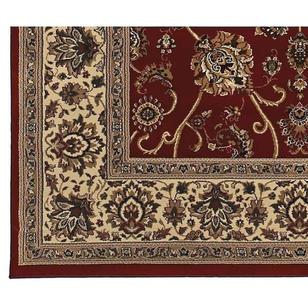 Alyssa Red/Ivory 6 ft. x 6 ft. Round Traditional Border Area Rug