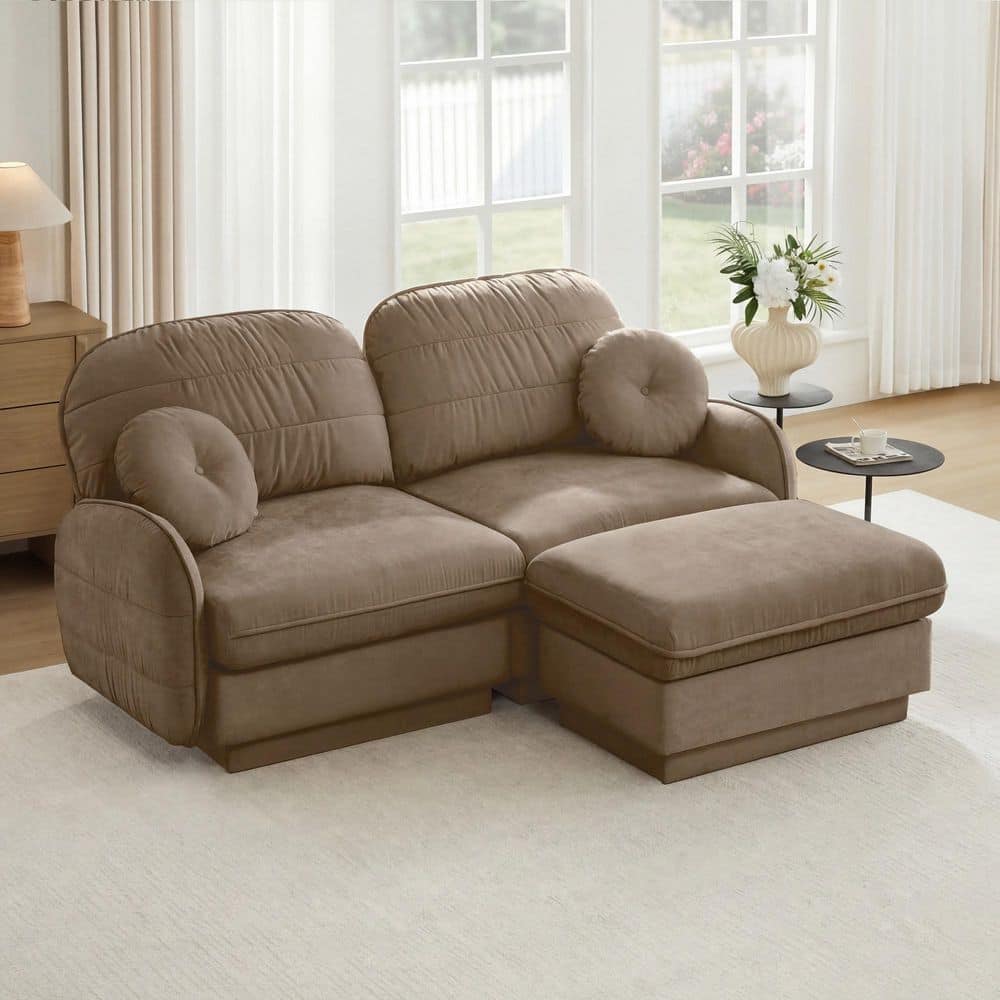 Igor 73.2 in. Flared Arm Chenille L-Shaped Sectional Sofa in Brown with Round Pillows, Ottoman, Light Coffee price history on PriceWatchPro