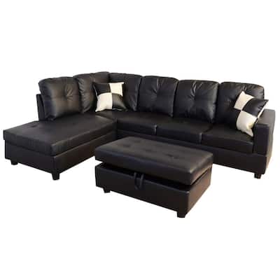 Black Sectional Sofas Living Room, Black Leather Sofa With Chaise