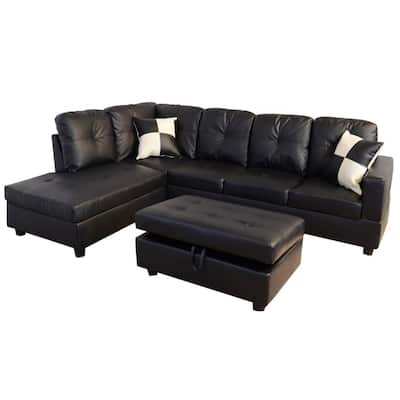 Black Sectionals Living Room Furniture The Home Depot