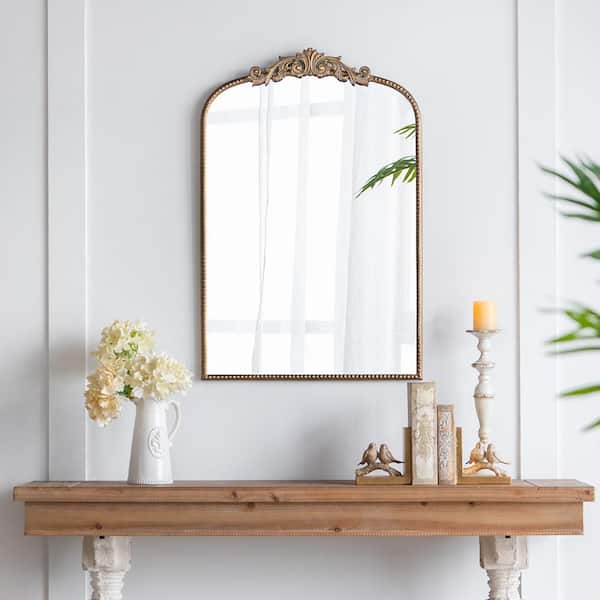 Gold 24 in W x 36 in. H Art Deco Arch MDF Framed Mirror Wall Mirror Wall Decor Mirror