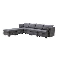 115 in. Flared Arm 6-Piece Linen U-Shaped Sectional Sofa in Dark Gray with Convertible
