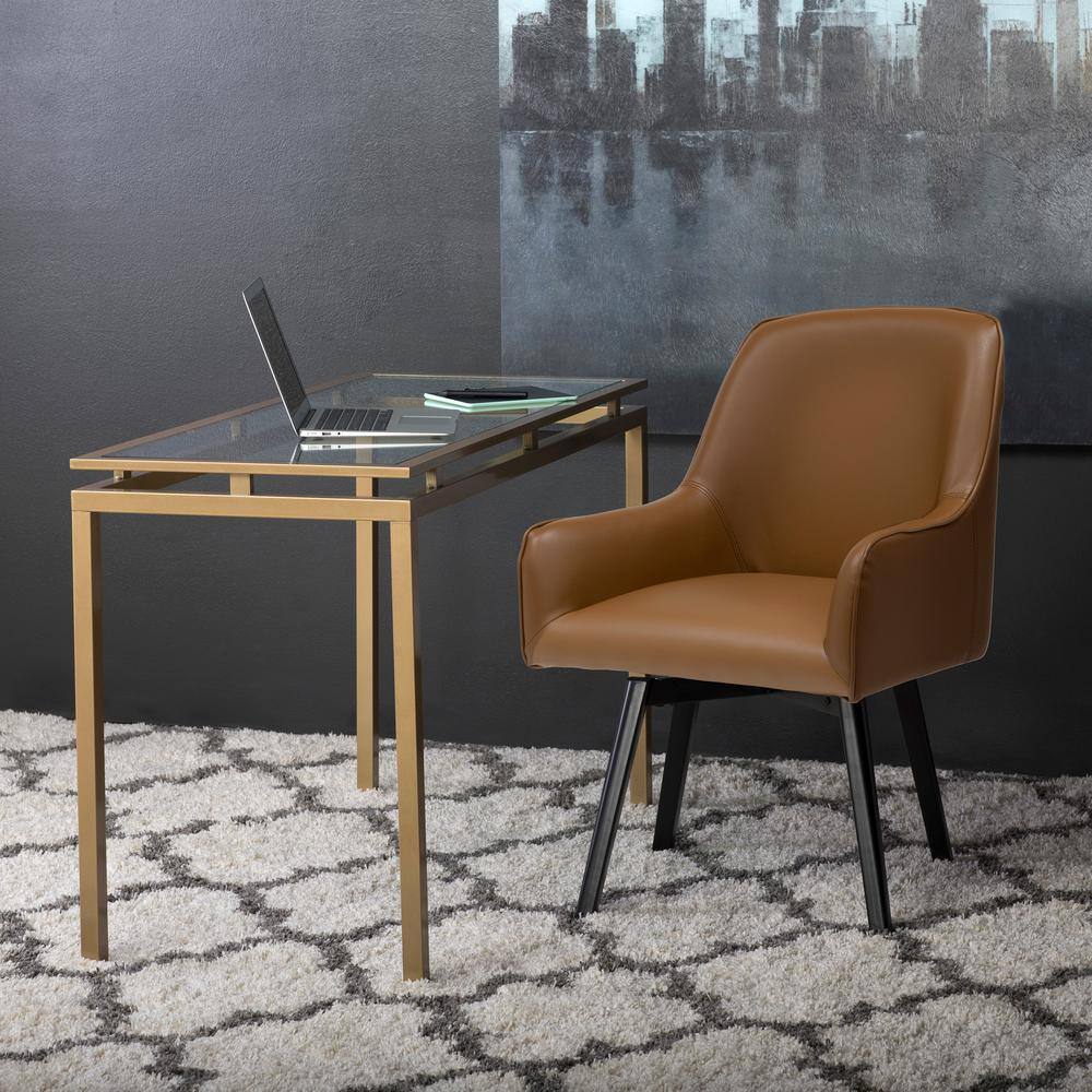 Caramel Brown Swivel Arm Chair with Metal Legs