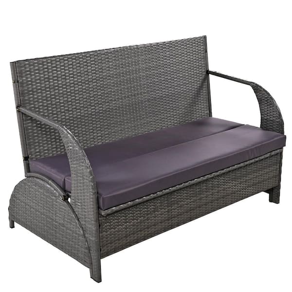 Wicker Outdoor Loveseat with Gray Cushions, Furniture Set can be Easily Converted into a Four-person Seat or Two Sofa
