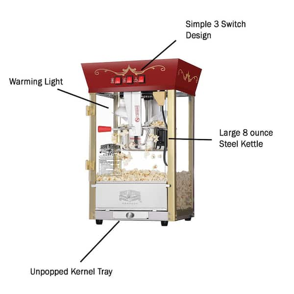 Great Northern Popcorn 6-Cup Capacity Vintage-Style Air Popper Countertop Popcorn Machine - Red