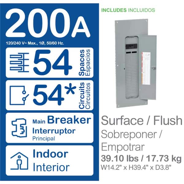 QO 200 Amp 54-Space 64-Circuit Indoor Main Breaker Plug-On Neutral Load Center with Cover