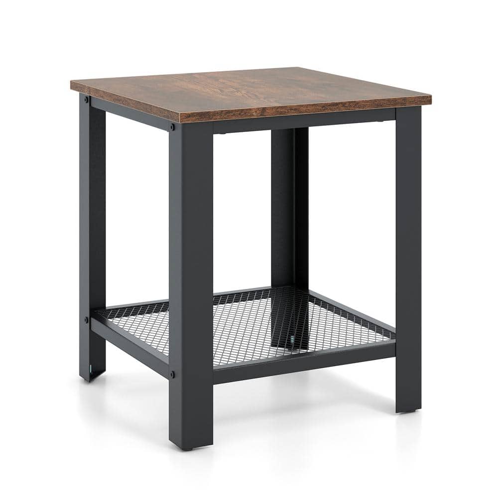 18 in. 2-Tier Black End Table Side Table with Storage Shelf 18 in. 2-Tier Black End Table Side Table with Storage Shelf