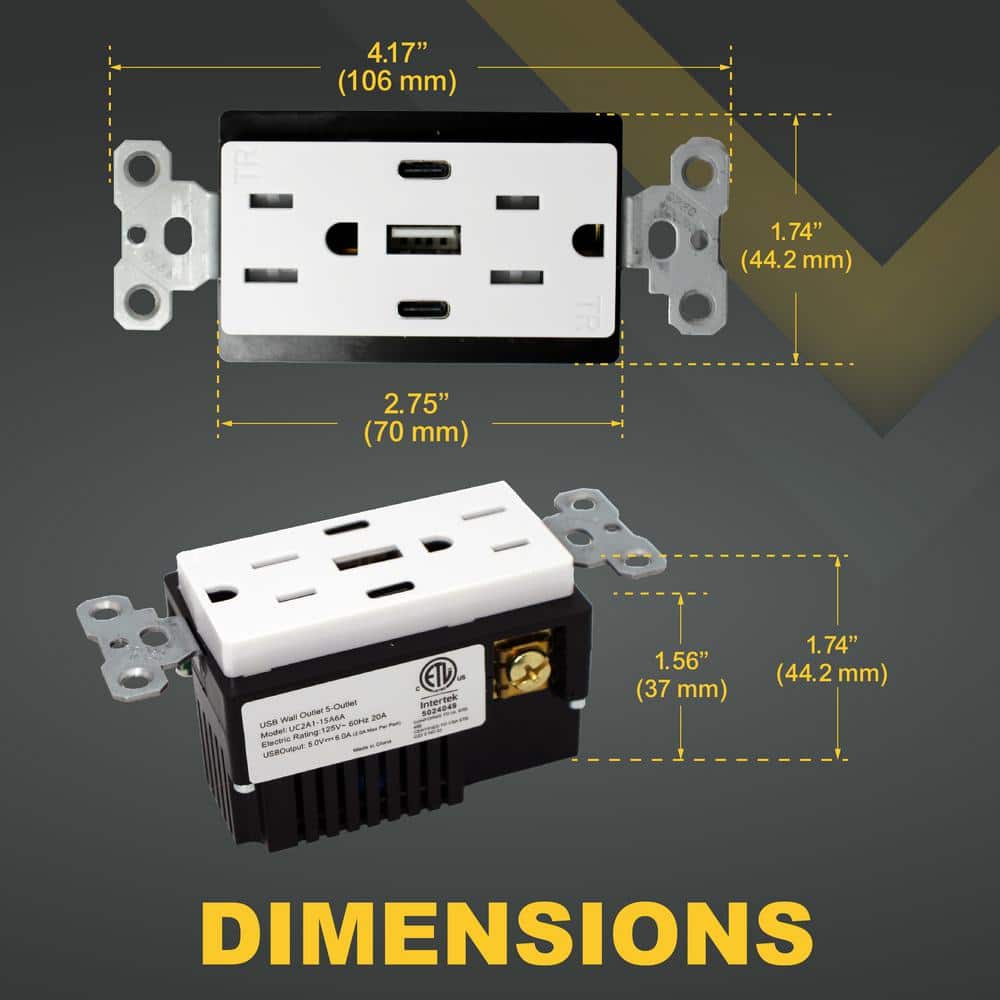 White 15A Tamper Resistant Duplex Outlet with 3 USB Ports