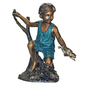 30 in. H Catch and Release Boy with Frog Cast Bronze Garden Statue