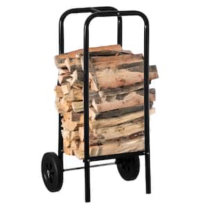 Indoor and Outdoor Patio Steel Firewood Log Carrier, Wood Rack Storage Stacking Holder, Black