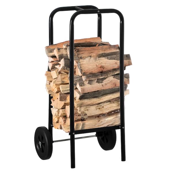 Gardenised Indoor and Outdoor Patio Steel Firewood Log Carrier, Wood Rack Storage Stacking Holder, Black