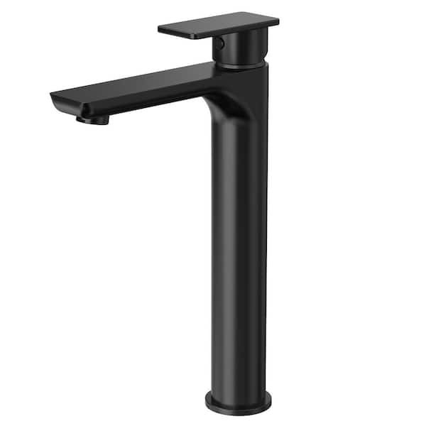 12 in. Faucet Height 1-Handle Single Hole Bathroom Sink Faucet Spot-Resistant in Matte Black with Pop-Up Drain