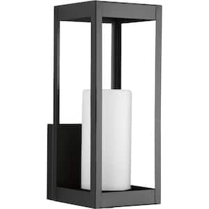Patewood Collection 1-Light Matte Black Etched Opal Glass Farmhouse Outdoor Medium Wall Lantern Light