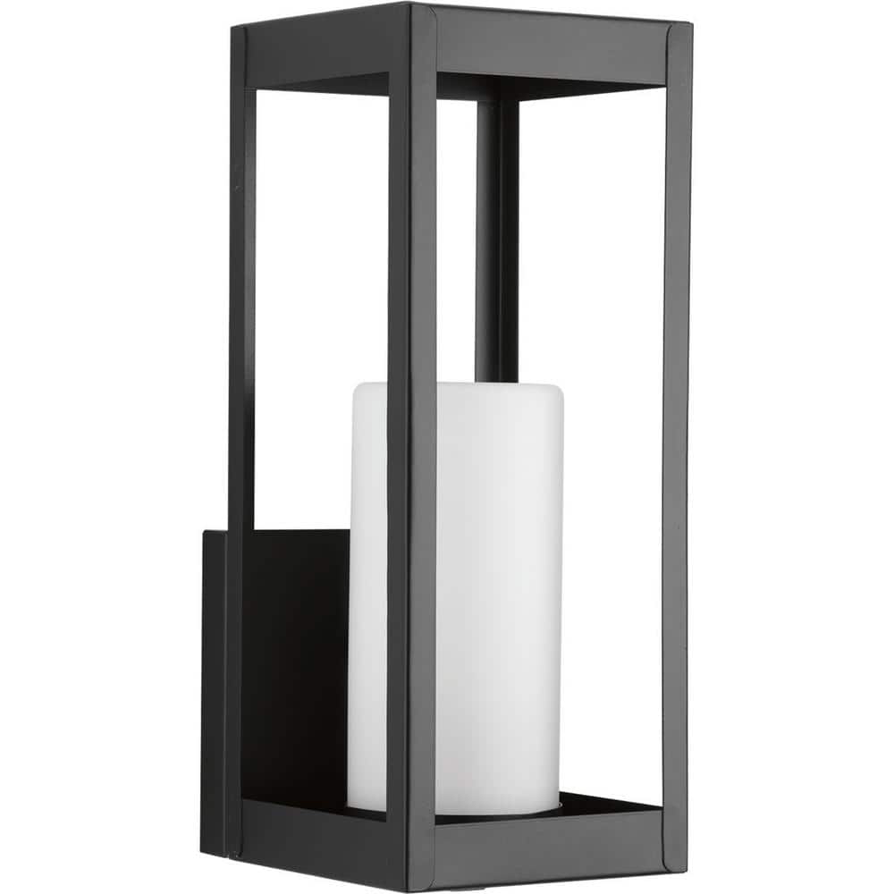 Patewood Collection 1-Light Matte Black Etched Opal Glass Farmhouse Outdoor Medium Wall Lantern Light price history on PriceWatchPro