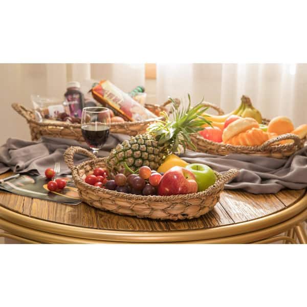 Vintiquewise Seagrass Fruit Bread Basket Tray with Handles (Set of