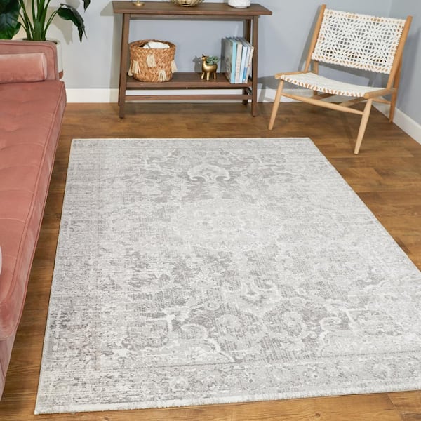 Freya Gray Modern Washable Area Rug, 5x7, Sold by at Home