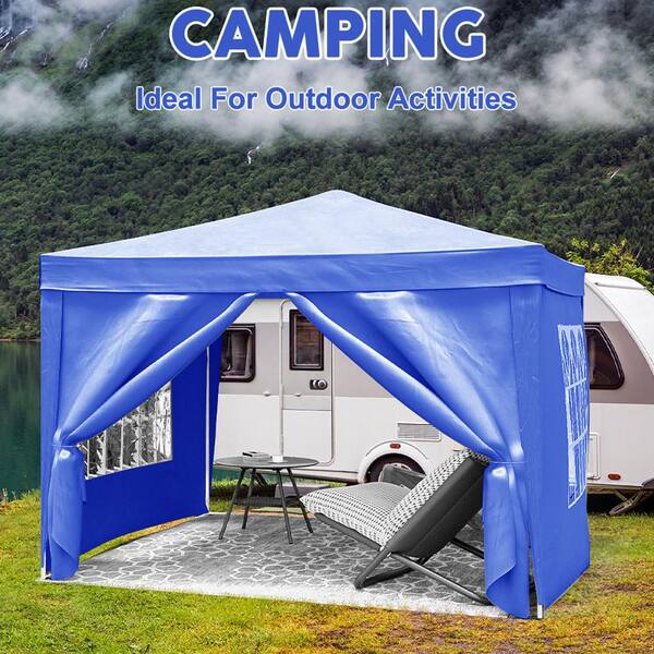 10 ft. x 10 ft. Outdoor EZ Pop Up Canopy Gazebo Folding Garage Portable Tent with 4-Removable Sidewalls, Carry Bag, Blue