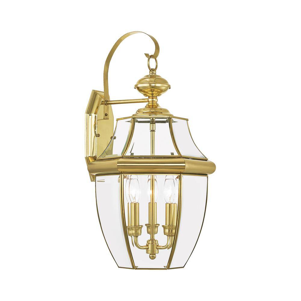 Livex Lighting 2355-91 Monterey 3 Light Outdoor Brushed Nickel Finish Solid Brass Hanging Lantern with Clear Beveled Glass 