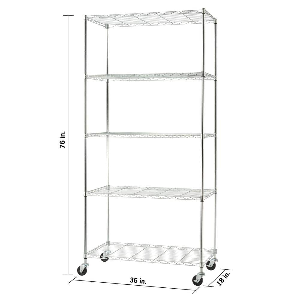 EcoStorage Chrome 5-Tier Adjustable Utility Wire Shelving with Wheels