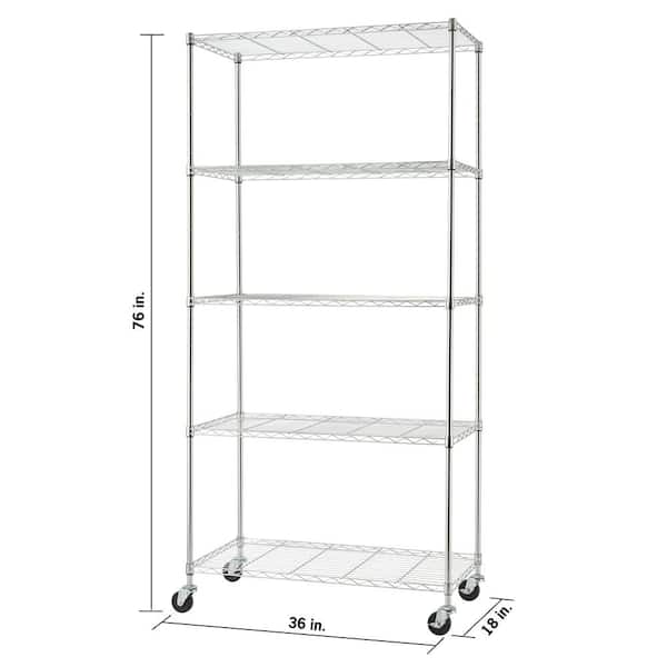 EcoStorage Chrome 5-Tier Rolling Steel Wire Shelving Unit (36 in. W x 76 in. H x 18 in. D)