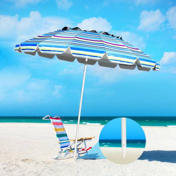 8 ft. Market Portable Beach Umbrella in Blue with Sand Anchor and Tilt Mechanism