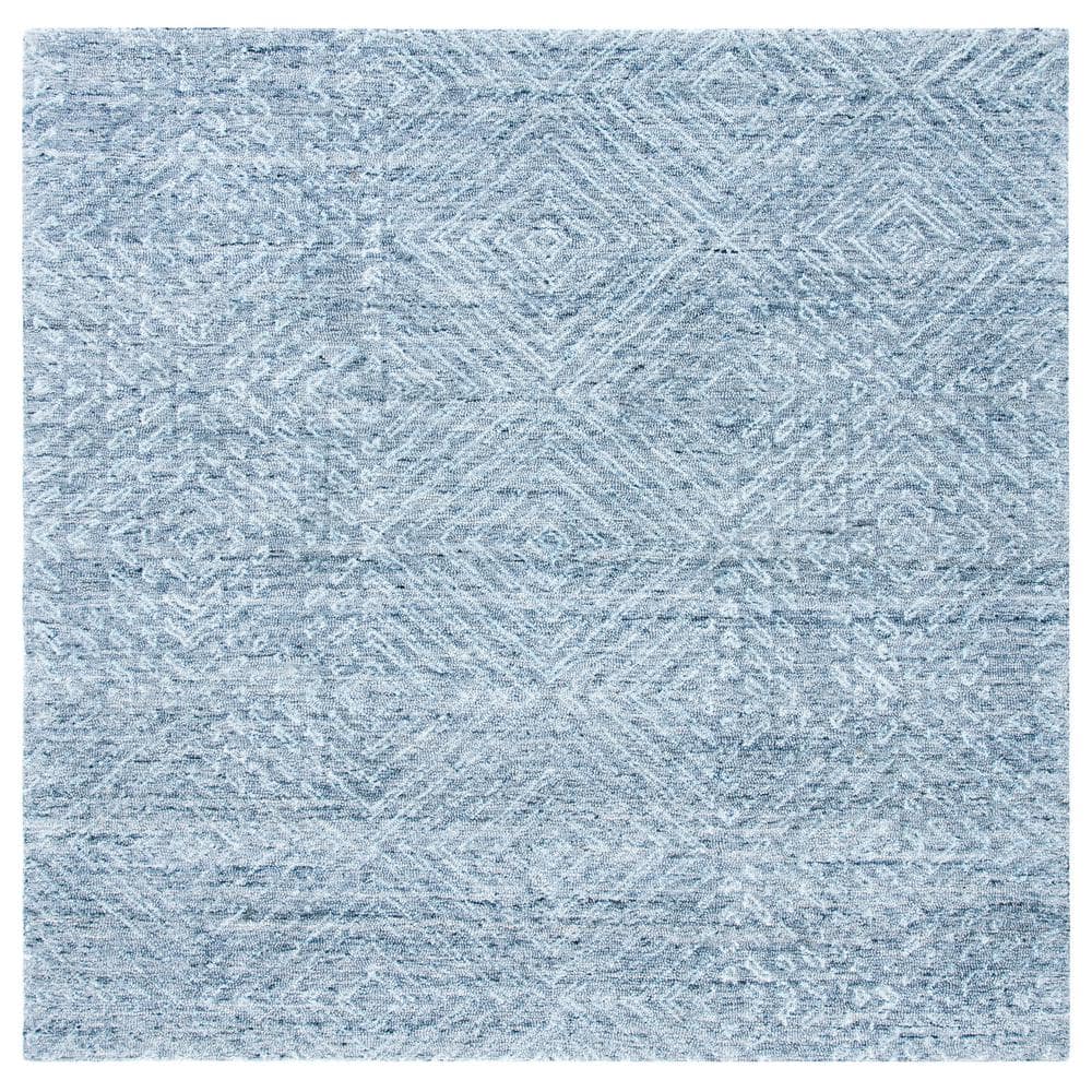 Handmade Abstract Blue Wool & Synthetic 6' Square Area Rug