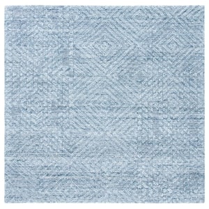 Abstract Blue 6 ft. x 6 ft. Striped Diamonds Square Area Rug