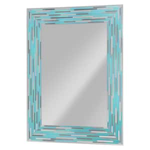 24 in. W x 30 in. H Rectangular Frameless Mosaic Tile Print Reeded Sea Glass Wall Bathroom Vanity Mirror in Aqua