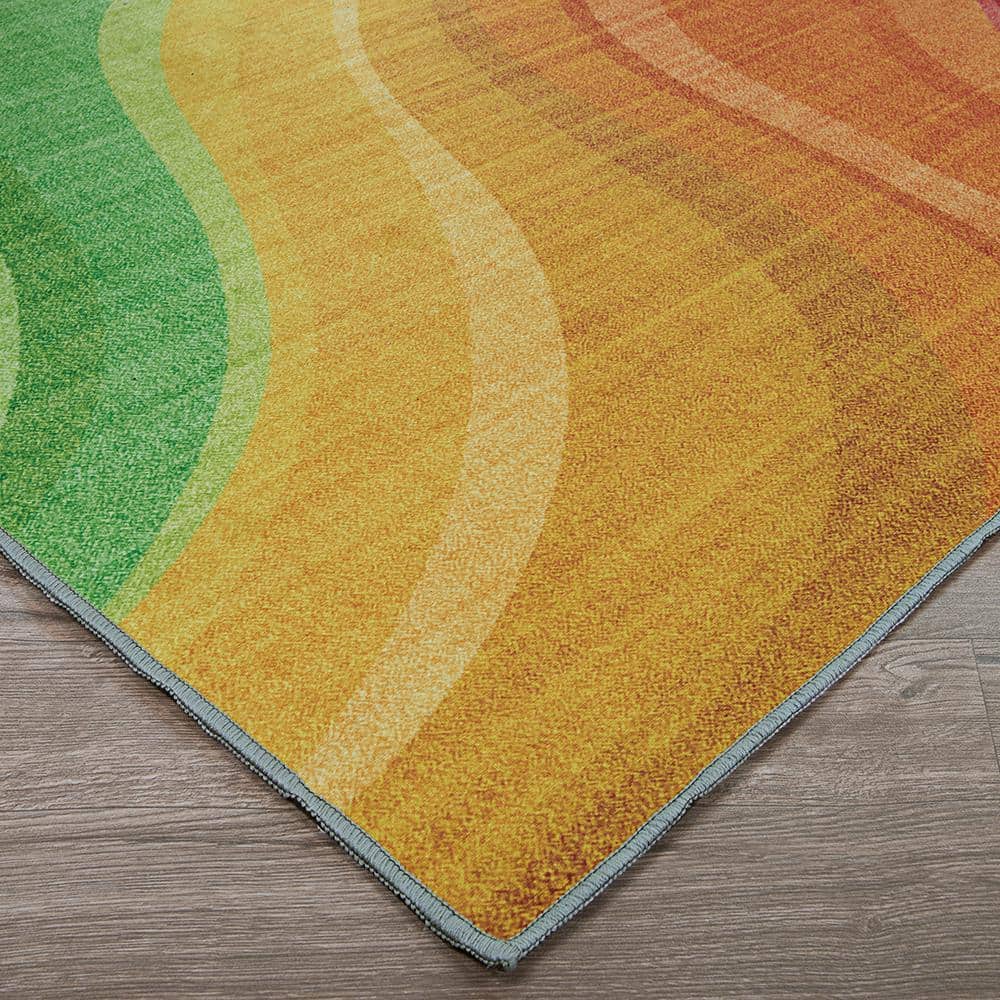 Multicolor Rainbow Waves Rectangular Synthetic Area Rug 8' x 10'