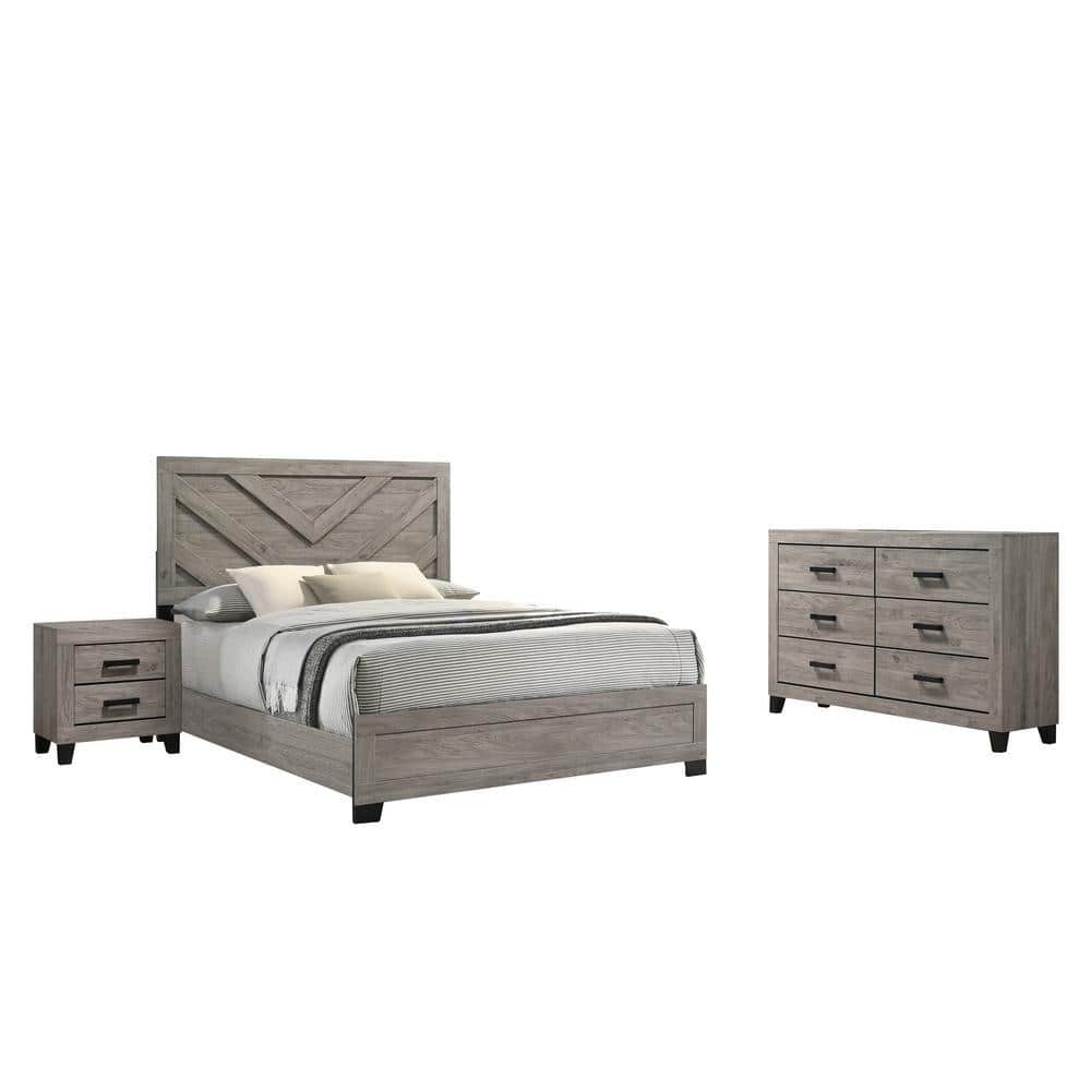 Best Quality Furniture Ararat 3-Piece Light Grey Color Wood Frame