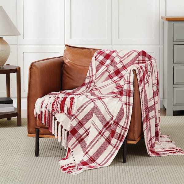 Truly Soft Plaid Chenille Red/Ivory 50 x 70 Polyester Throw