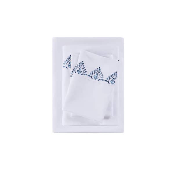 Madison Park Embroidered Microfiber Blue Blossom King 4 PC Polyester Sheet Set