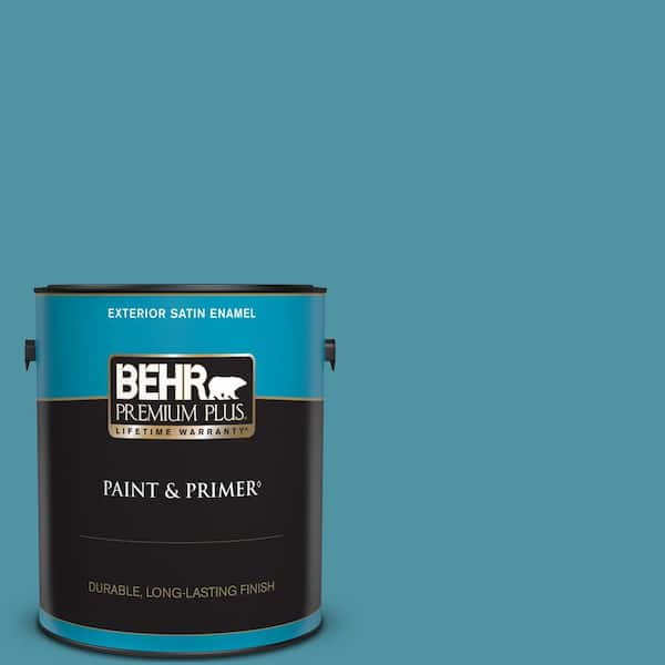 BEHR PREMIUM PLUS 1 gal. #530D-6 Teal Bayou Satin Enamel Exterior Paint & Primer