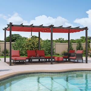 12 ft. x 18 ft. Terra Pergola with Retractable Canopy Aluminum Shelter for Porch Garden Beach Sun Shade