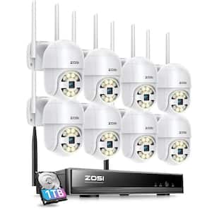 8 Channel 3MP 1TB Wi-Fi NVR Security Camera System w/8 Wireless Outdoor Cameras, Pan/Tilt, 2-Way Audio, Light and Siren