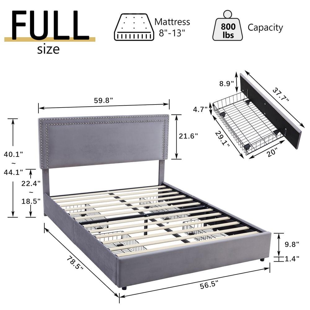 Platform Bed Frame Black Metal Frame King Size Platform Bed with 4 Storage Drawers, Upholstered bed with Headboard - thumbnail 3