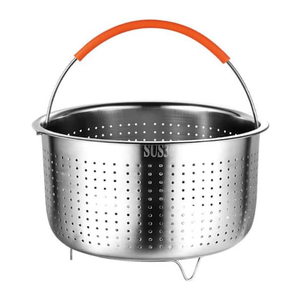 6 Qt Stainless Steel Silver Vegetable Steamer Basket with Silicone Handle Food Steamer for Pressure Cooker