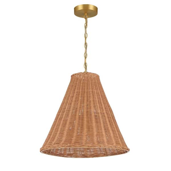 60-Watt 1 Light Natural Cone Woven Pendant Light with Rattan Shade