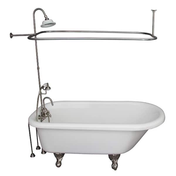 Barclay Products 5.6 ft. Acrylic Ball and Claw Feet Roll Top Tub in White with Brushed Nickel Accessories