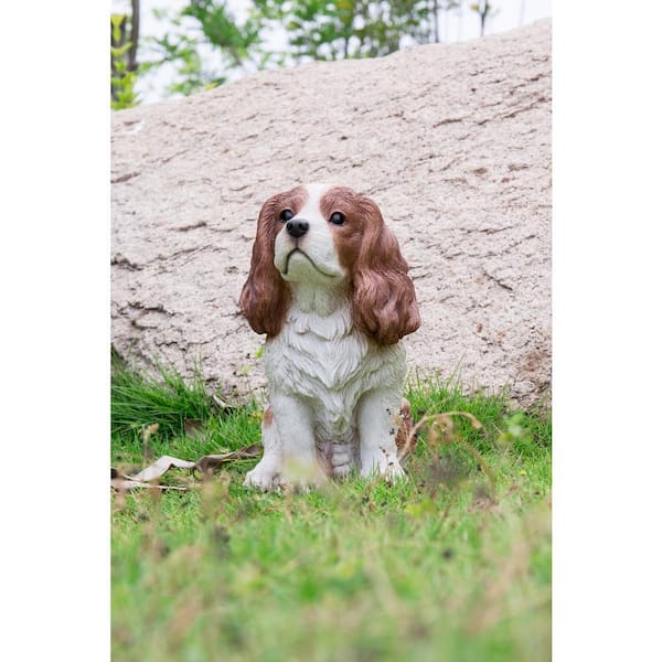 HI-LINE GIFT LTD. Brown/White King Charles Spaniel Sitting Garden
